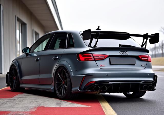 Audi RS3 modificata per la pista, di colore grigio scuro