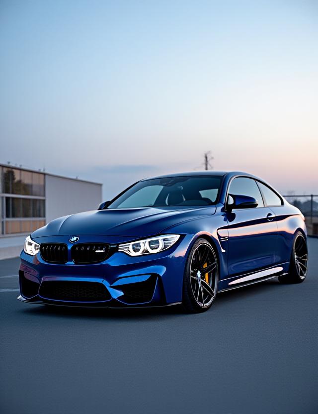 BMW M4 Competition di un intenso colore blu notte, con accenti in carbonio